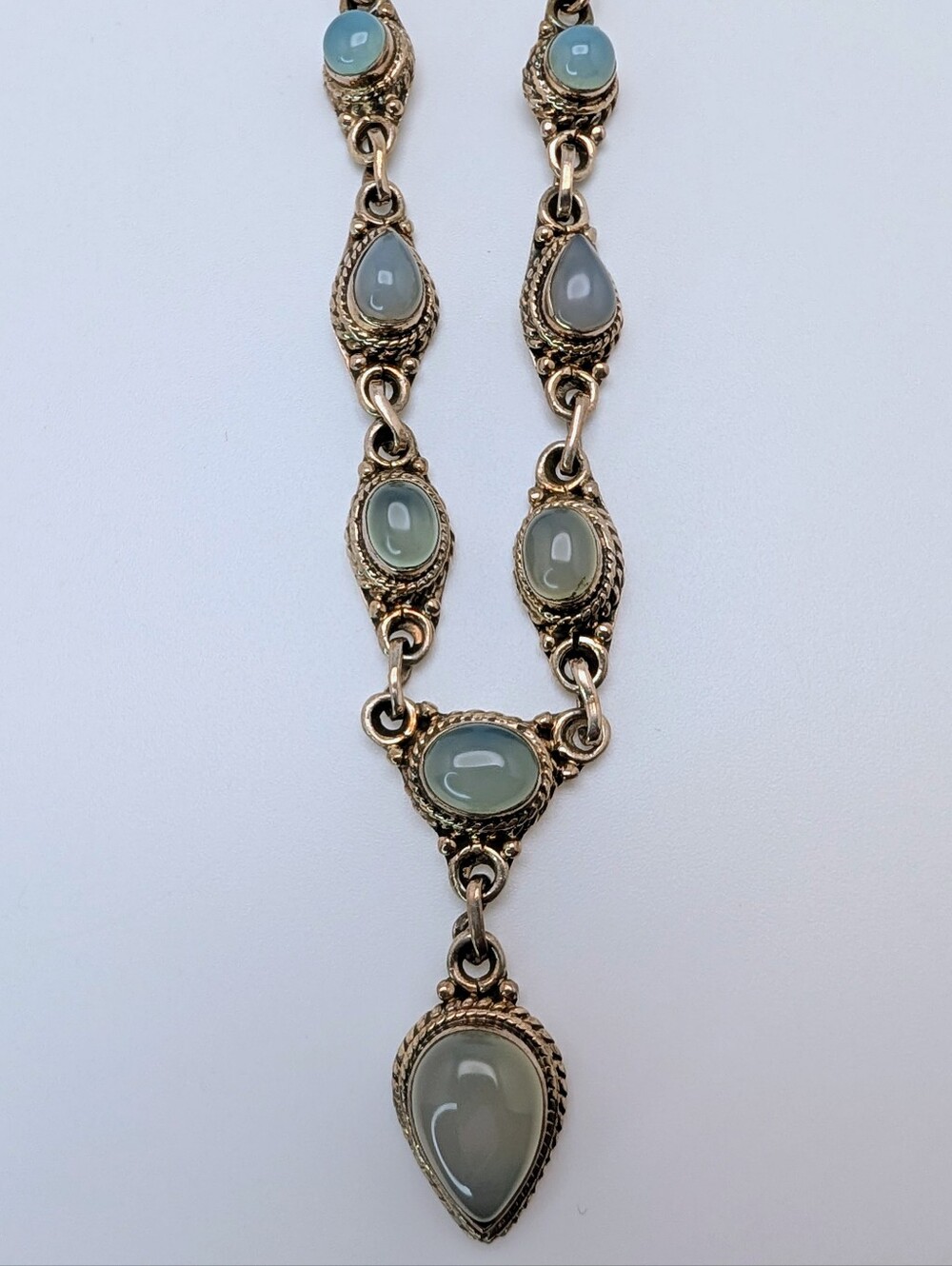 Blue Chalcedony Lariat S925 Sterling Silver Bali Necklace